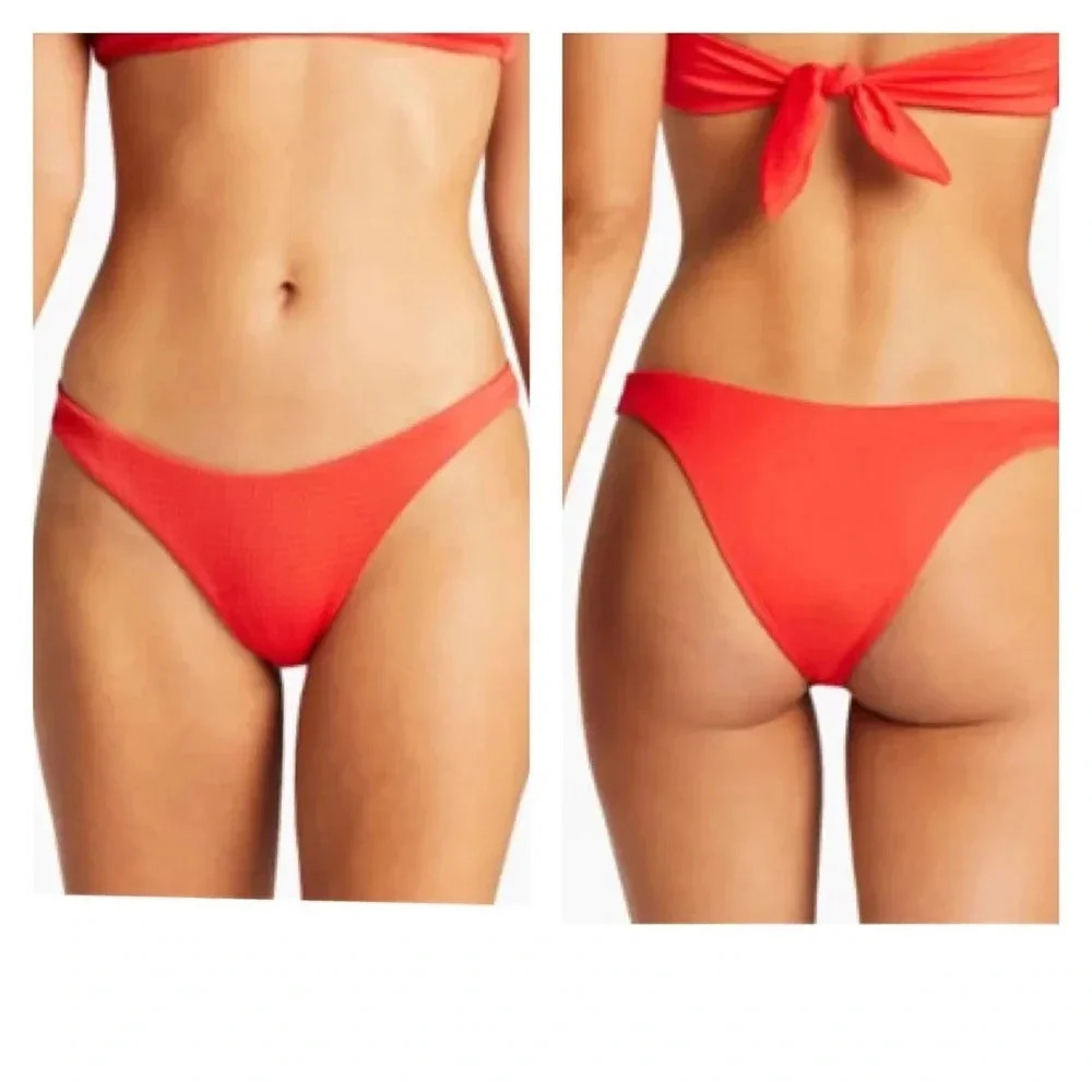 Vitamin A Red Reversible High Leg Cheeky Bikini Bottom Size L